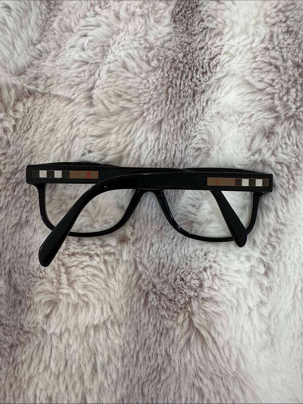 Burberry black Rectangular Glasses with Signature Stripe Accent